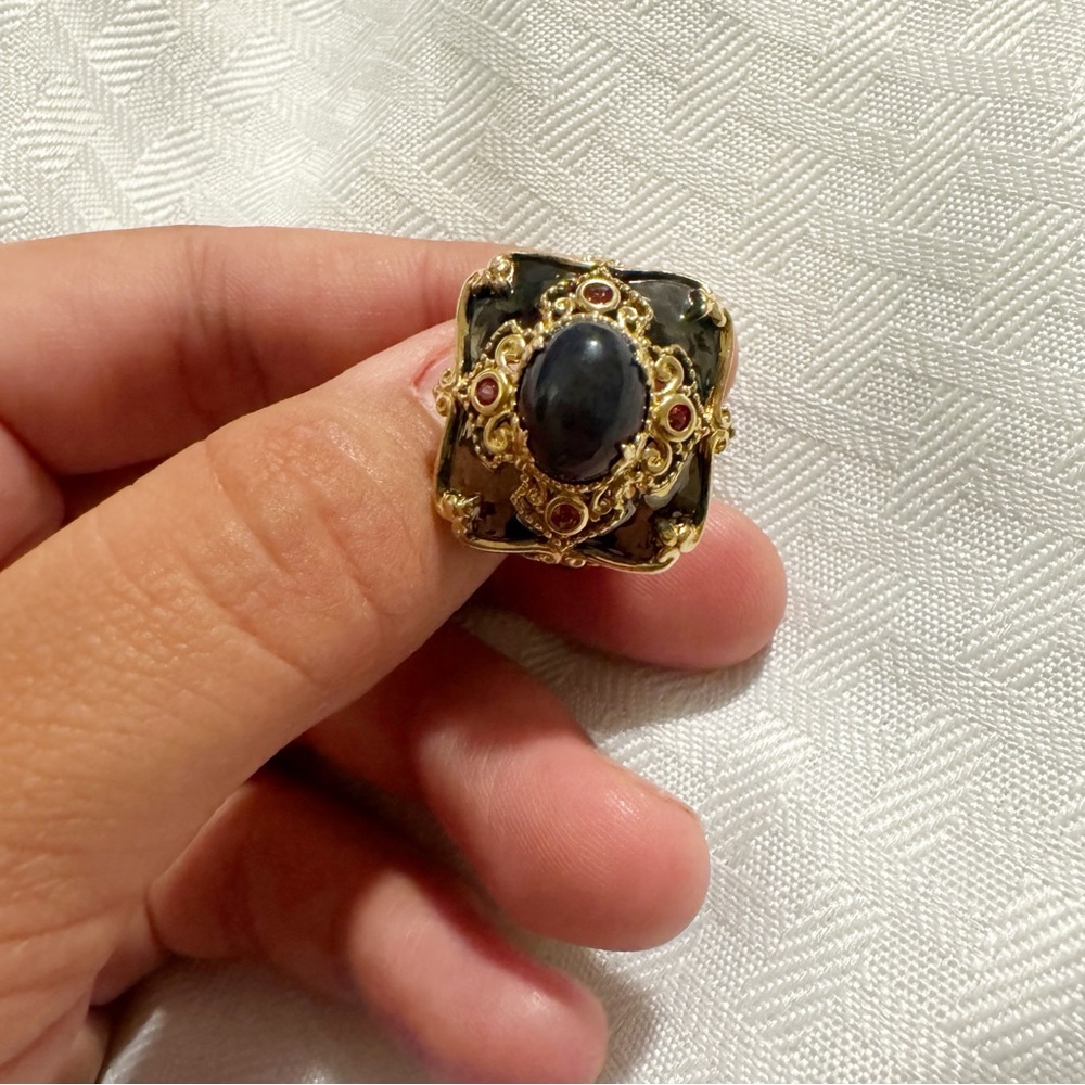 Michael Valitutti vintage victorian style ring black and gold tone 925 silver